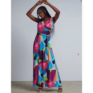 NY&C Geometric Print V-Neck Waist-Tie Maxi Dress NEW Size 1X